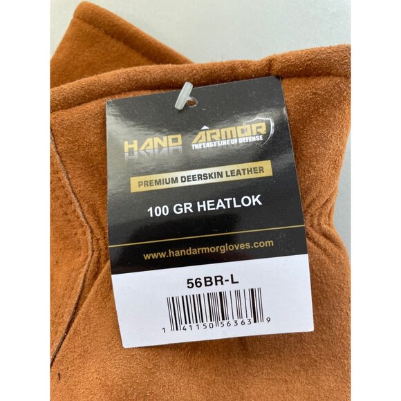 Hand Armor Premium Deerskin Leather Gloves Large 100GR Heatlok Brown Orange NEW - Picture 2 of 5